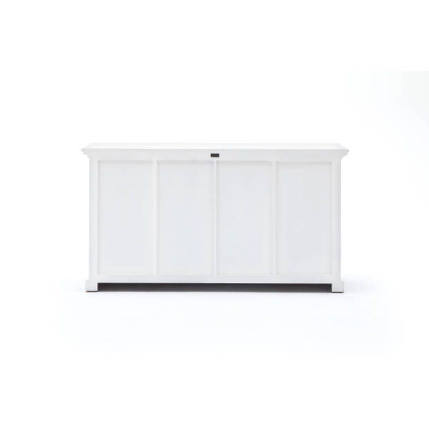 Halifax dressoir met 2 deuren, 4 rotan manden en 4 lades, in wit.