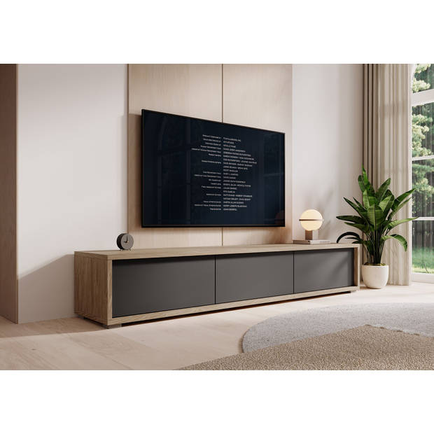 Meubella TV-Meubel Fortunato - Eiken - Antraciet - 180 cm - 3 deuren