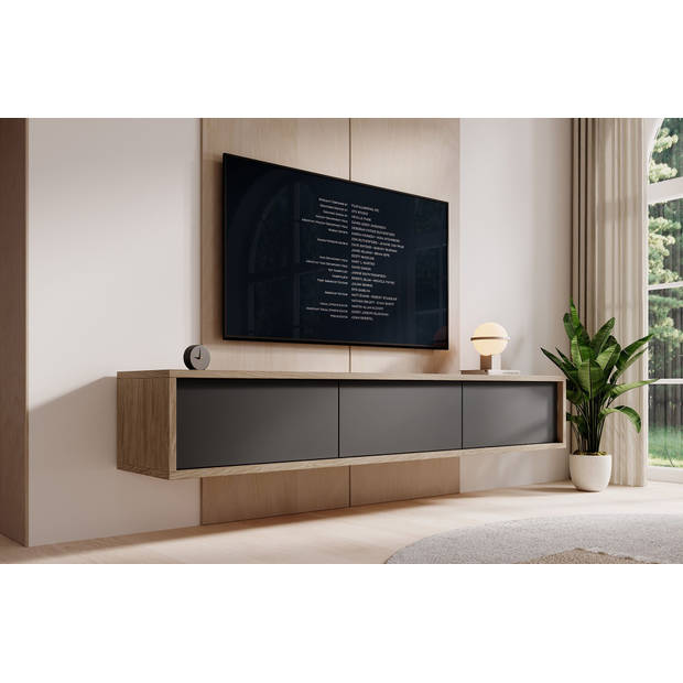 Meubella TV-Meubel Fortunato - Eiken - Antraciet - 180 cm - 3 deuren