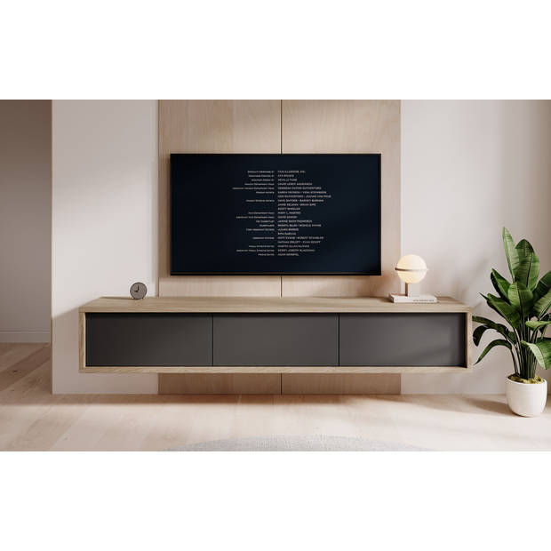 Meubella TV-Meubel Fortunato - Eiken - Antraciet - 180 cm - 3 deuren