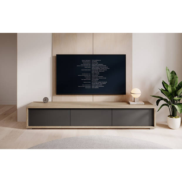 Meubella TV-Meubel Fortunato - Eiken - Antraciet - 180 cm - 3 deuren