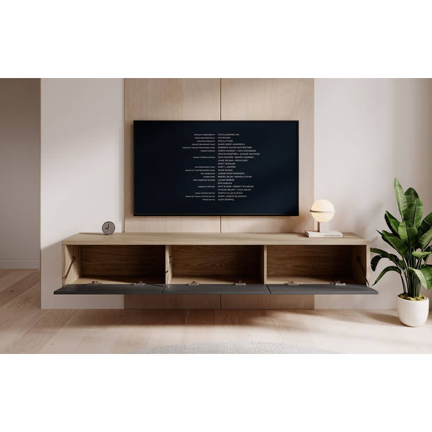 Meubella TV-Meubel Fortunato - Eiken - Antraciet - 180 cm - 3 deuren