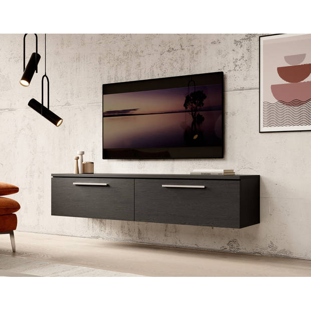 Meubella TV-Meubel Alvarado - Zwart eiken - 160 cm