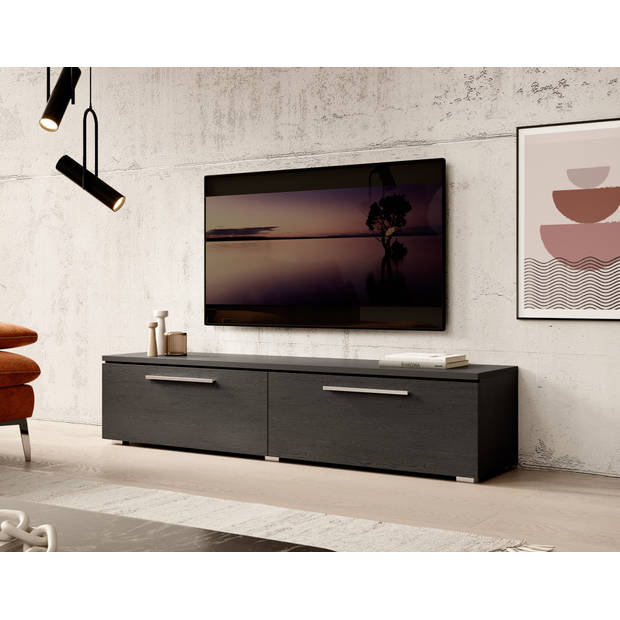 Meubella TV-Meubel Alvarado - Zwart eiken - 160 cm