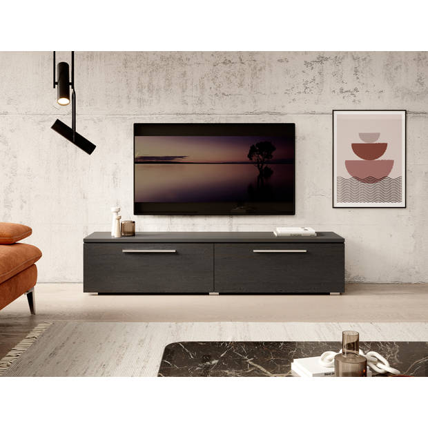 Meubella TV-Meubel Alvarado - Zwart eiken - 160 cm