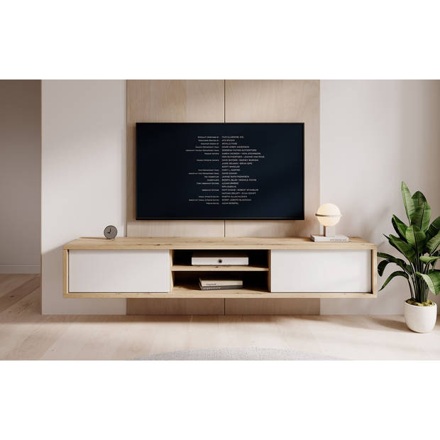 Meubella TV-Meubel Fortunato - Eiken - Wit - 180 cm - 2 deuren