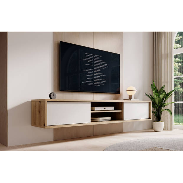 Meubella TV-Meubel Fortunato - Eiken - Wit - 180 cm - 2 deuren