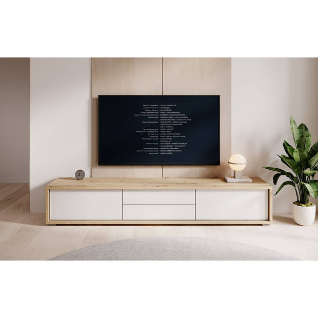 Meubella TV-Meubel Fortunato - Eiken - Wit - 180 cm - Met lades