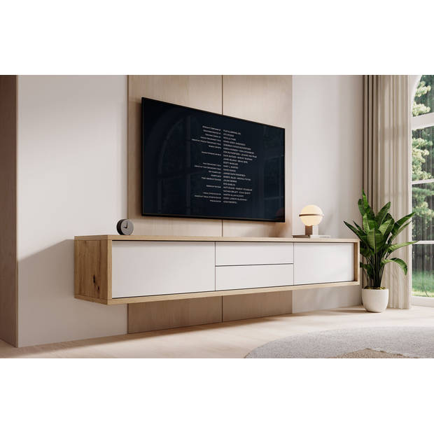 Meubella TV-Meubel Fortunato - Eiken - Wit - 180 cm - Met lades