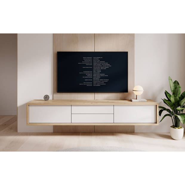 Meubella TV-Meubel Fortunato - Eiken - Wit - 180 cm - Met lades