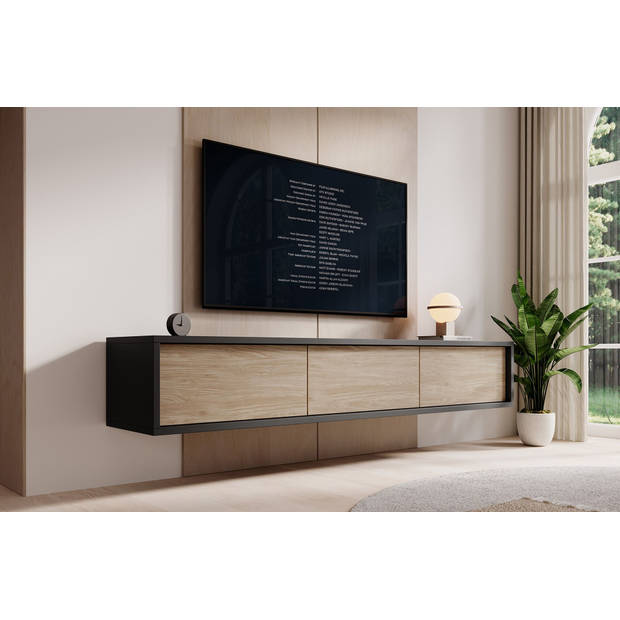 Meubella TV-Meubel Fortunato - Antraciet - Eiken - 180 cm - 3 deuren