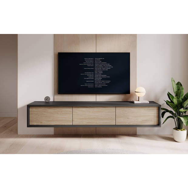 Meubella TV-Meubel Fortunato - Antraciet - Eiken - 180 cm - 3 deuren