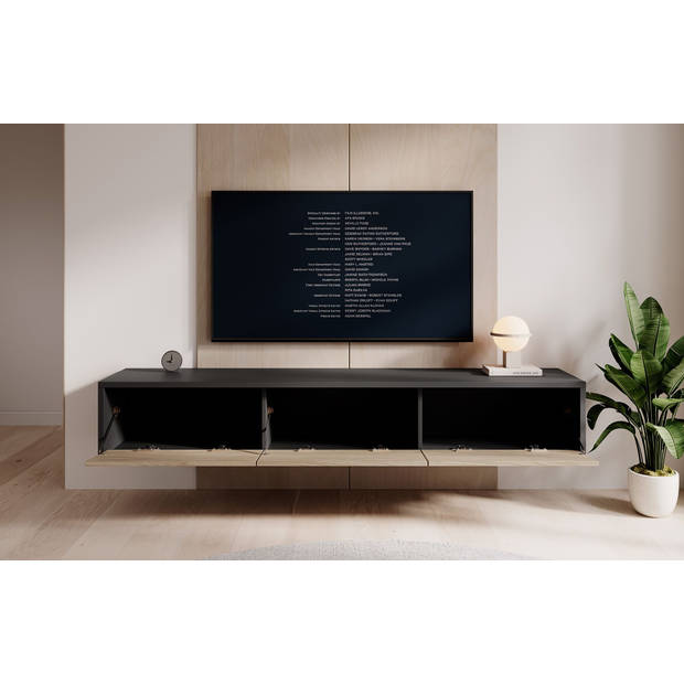 Meubella TV-Meubel Fortunato - Antraciet - Eiken - 180 cm - 3 deuren