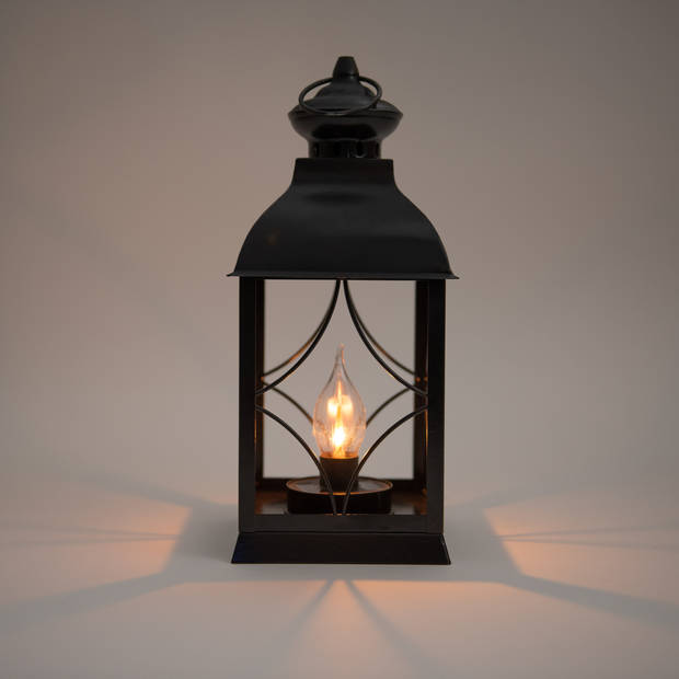 Anna's Collection Solar lantaarn - met vlameffect - 15 x 35 cm - zwart - metaal - tafellamp - Lantaarns
