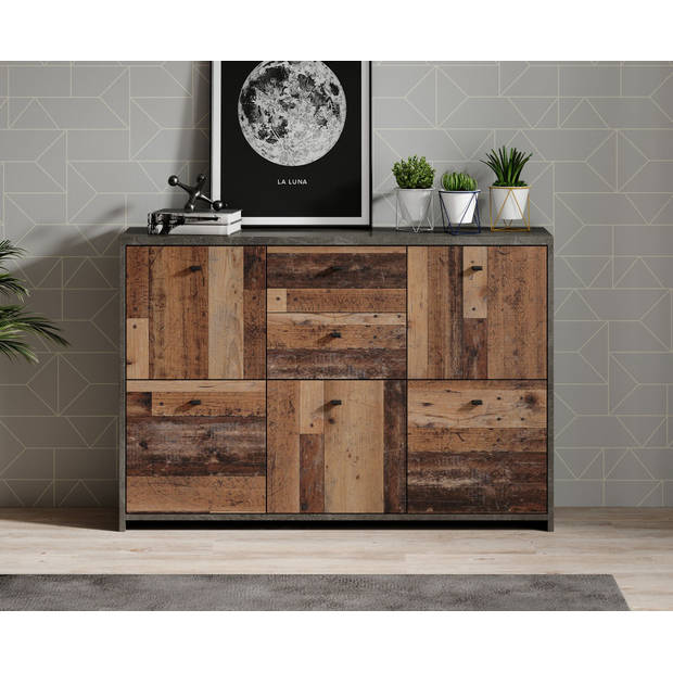 Meubella Dressoir Sahara 4 - Old wood - Grijs - 114 cm