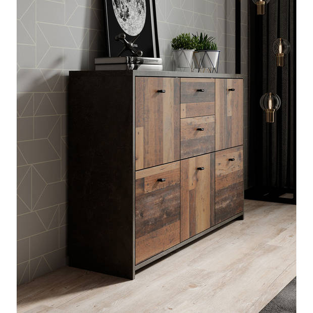 Meubella Dressoir Sahara 4 - Old wood - Grijs - 114 cm