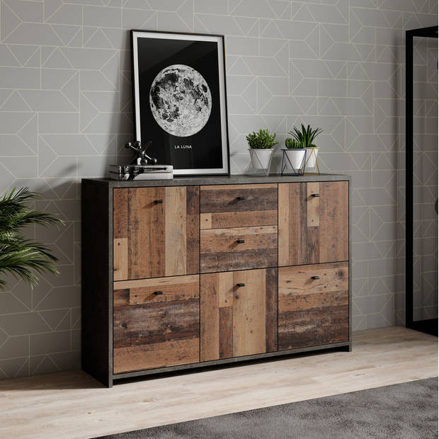 Meubella Dressoir Sahara 4 - Old wood - Grijs - 114 cm