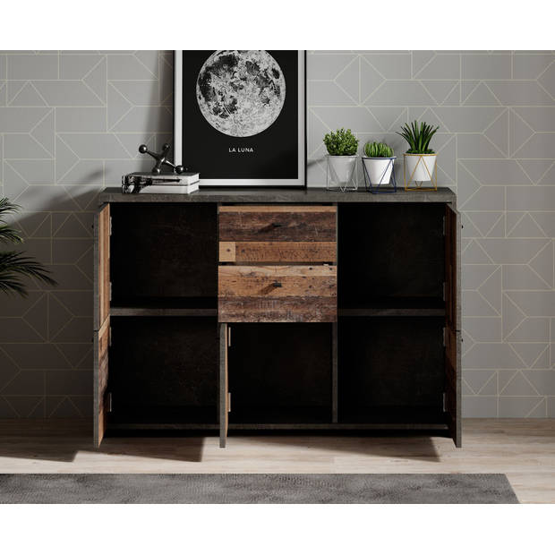 Meubella Dressoir Sahara 4 - Old wood - Grijs - 114 cm