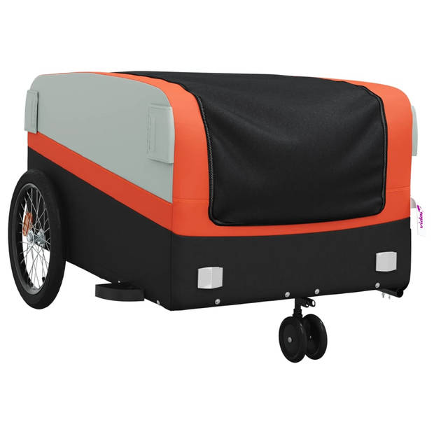 vidaXL Fietstrailer 45 kg ijzer zwart en oranje