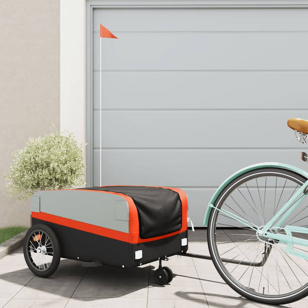 vidaXL Fietstrailer 45 kg ijzer zwart en oranje