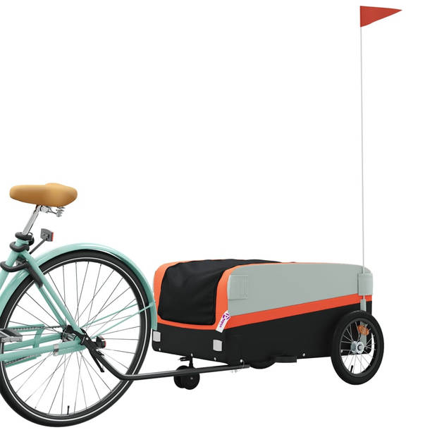 vidaXL Fietstrailer 45 kg ijzer zwart en oranje