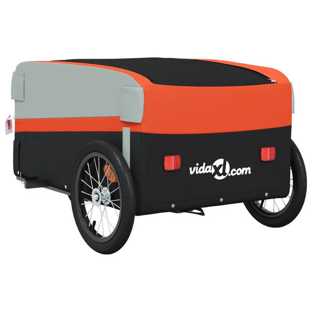 vidaXL Fietstrailer 45 kg ijzer zwart en oranje