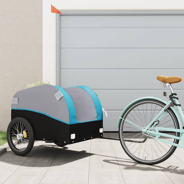 vidaXL Fietstrailer 45 kg ijzer zwart en blauw