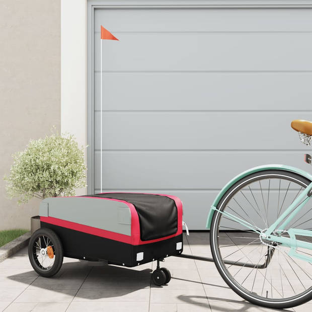 vidaXL Fietstrailer 30 kg ijzer zwart en rood