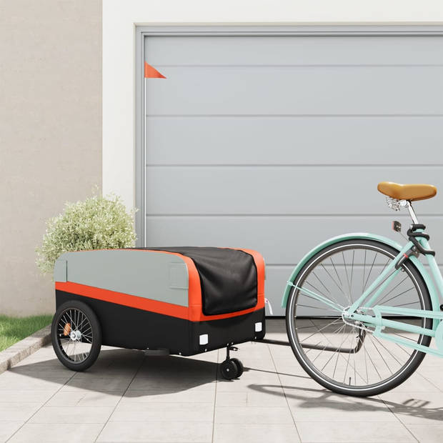 vidaXL Fietstrailer 45 kg ijzer zwart en oranje