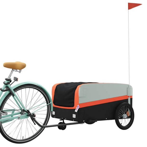 vidaXL Fietstrailer 45 kg ijzer zwart en oranje