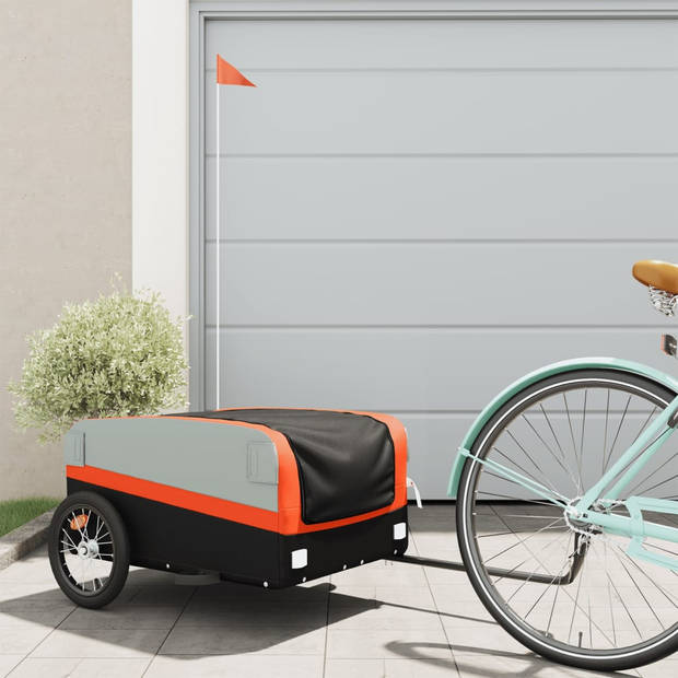 vidaXL Fietstrailer 45 kg ijzer zwart en oranje