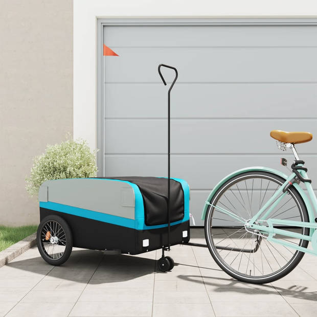 vidaXL Fietstrailer 45 kg ijzer zwart en blauw