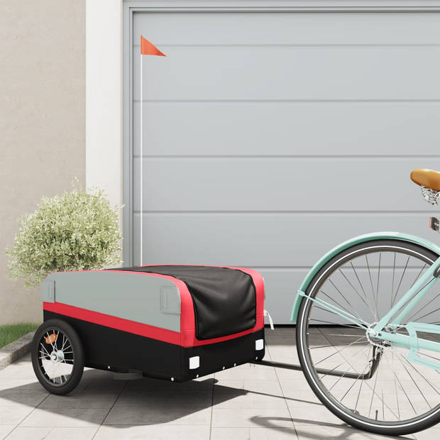 vidaXL Fietstrailer 45 kg ijzer zwart en rood