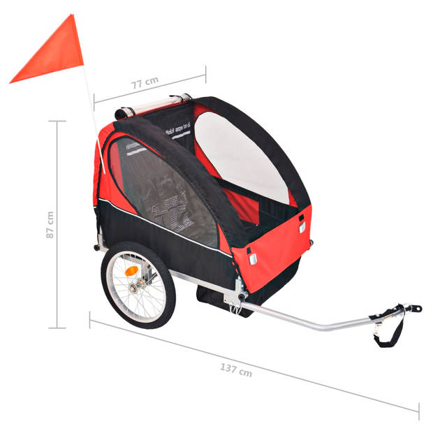 vidaXL Fietstrailer 30 kg zwart en rood