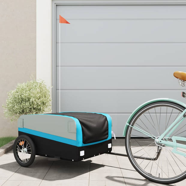 vidaXL Fietstrailer 45 kg ijzer zwart en blauw