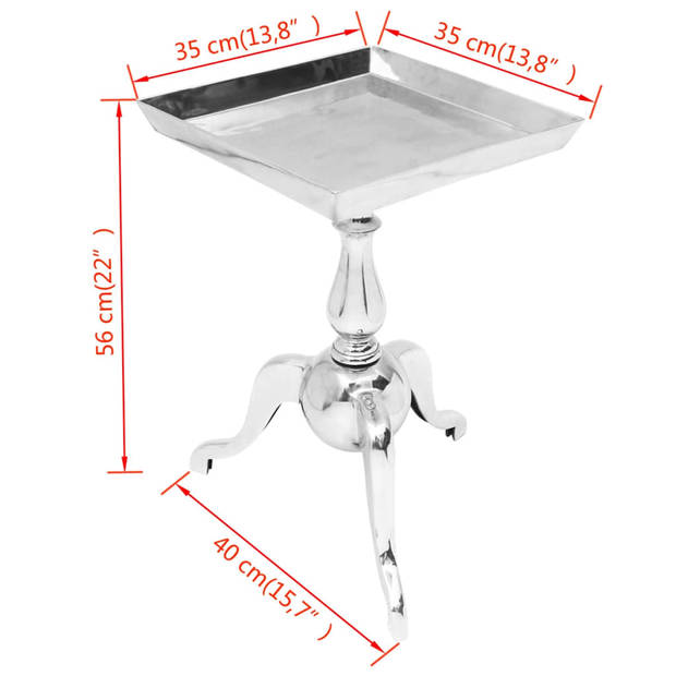 vidaXL Bijzettafel vierkant aluminium zilver