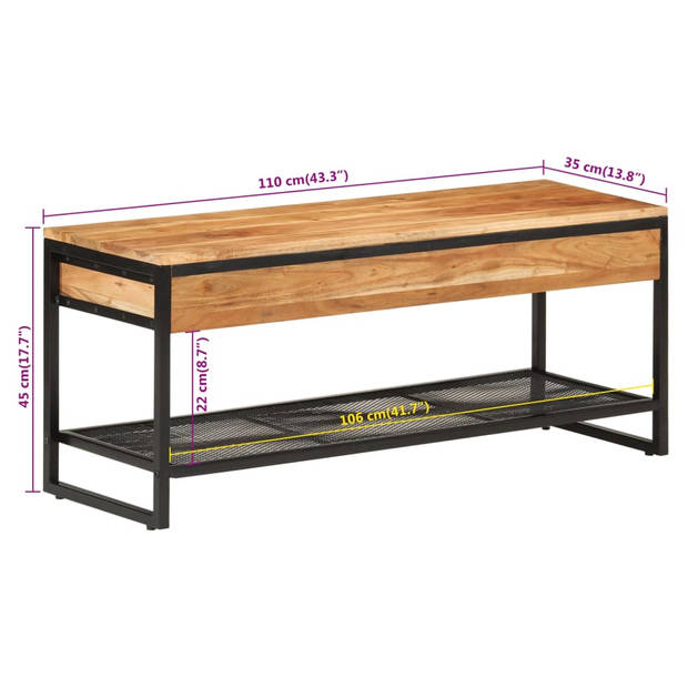 vidaXL Schoenenbankje 110x35x45 cm massief acaciahout en ijzer