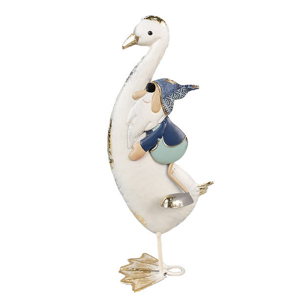 HAES DECO - Decoratie Beeld Gans 36 cm Wit Blauw IJzer