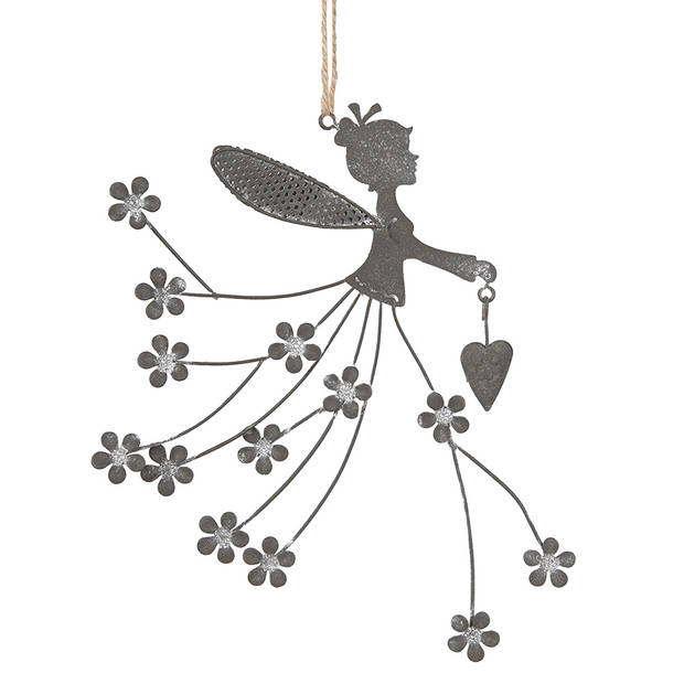 Clayre & Eef Decoratie Hanger Fee 20 cm Grijs IJzer Grijs