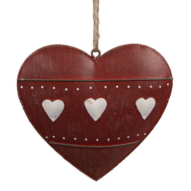 Clayre & Eef Decoratie Hanger Hart 10 cm Rood IJzer Rood