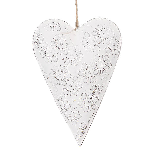 Clayre & Eef Decoratie Hanger Hart 10 cm Wit IJzer Wit