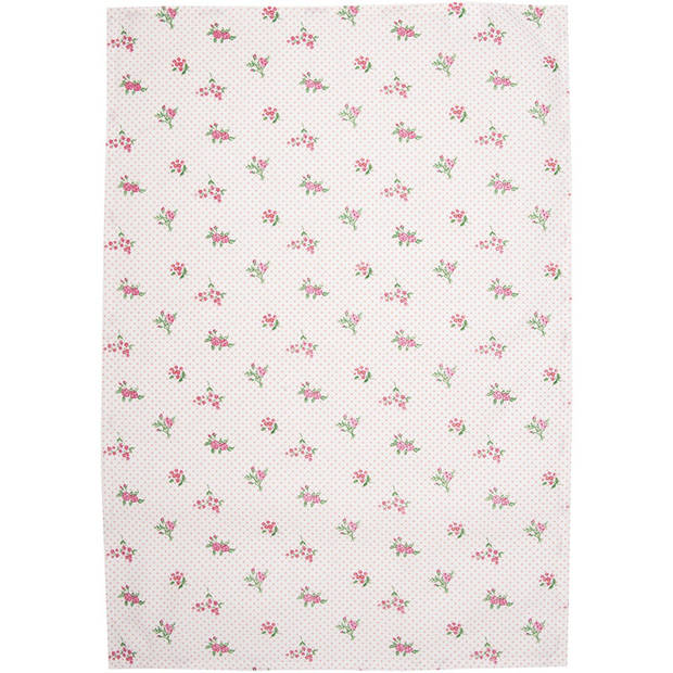 Clayre & Eef Theedoek 47x70 cm Roze Katoen Bloemen Keukenhanddoek Roze Keukenhanddoek