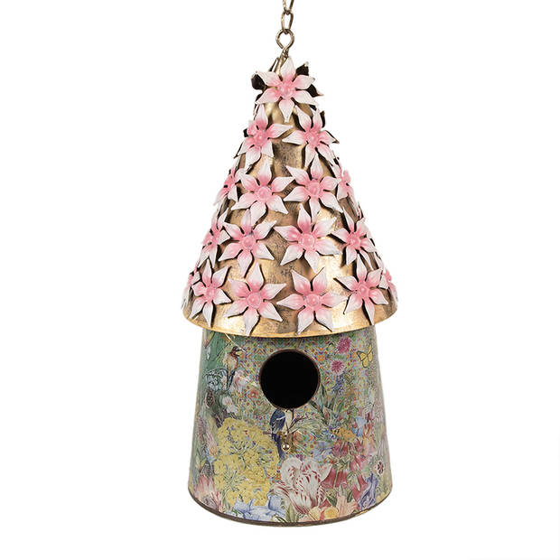 Clayre & Eef Vogelhuis Ø 17x33/70 cm Roze IJzer Rond Vogelhuisje Hangend Roze Vogelhuisje Hangend