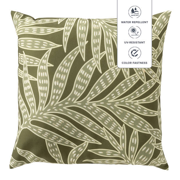 Dutch Decor - SAMUEL - Buitenkussen 45x45 cm - outdoor - waterafstotend en uv-bestendig - bladprint - Olive Branch - gro