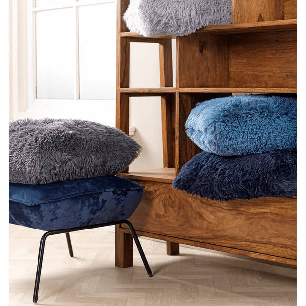 Dutch Decor Kussenhoes Fluffy 45x45 cm donkerblauw