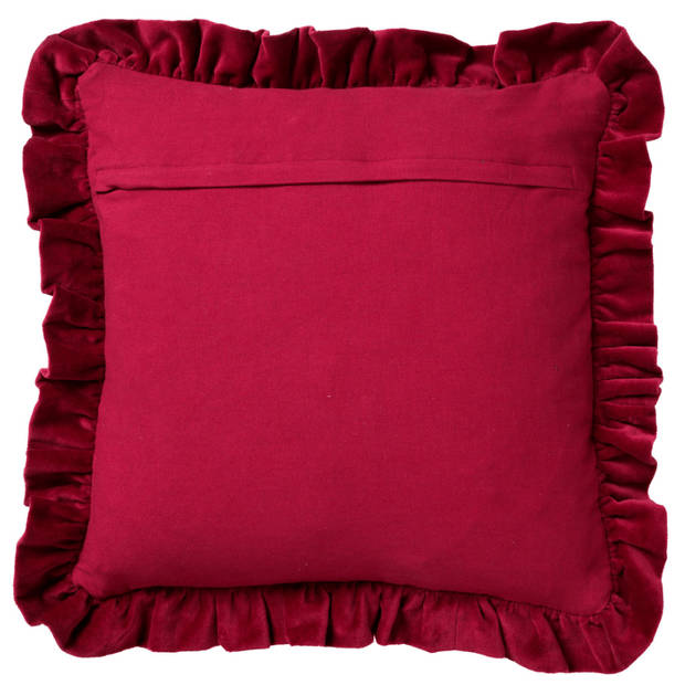 Dutch Decor - YARA - Sierkussen 45x45 cm - 100% katoen - velvet - met ruches - Red Plum - donkerroze