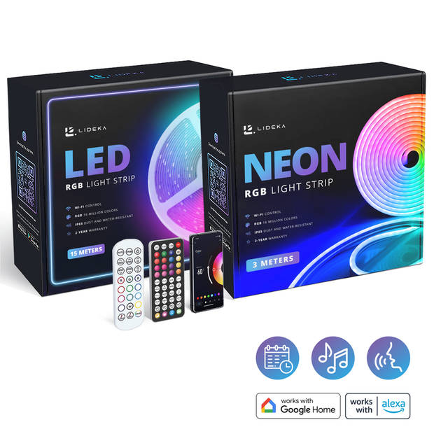 Lideka Slimme NEON RGB LED strip 3m + RGB LED strip 15m