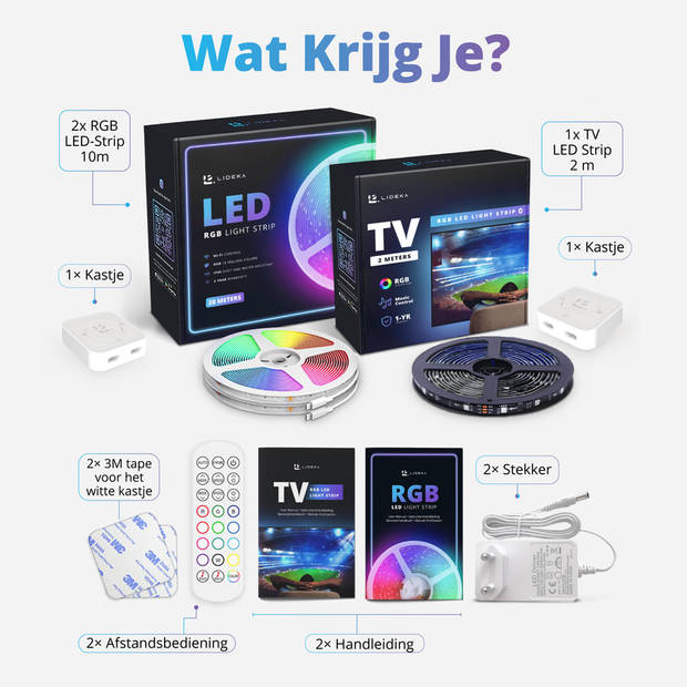 Lideka Slimme RGB LED Strip 20 Meter + TV strip 2m