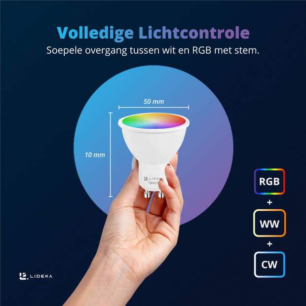 Lideka® - Slimme LED Smart Lampen - Spot GU10 - Set Van 2 - RGBW - Google, Alexa en Siri