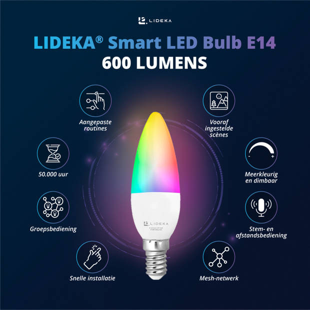Lideka Slimme LED Smart Lampen - E14 - Set Van 5 - Google, Alexa en Siri
